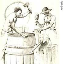 Slaves preparing dried tobacco to be shipped to England from Jamestown